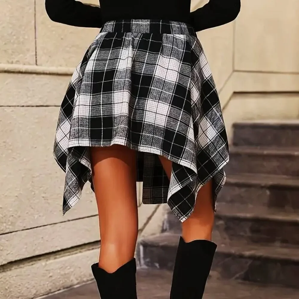 Women's Flannel Asymmetrical Hemline Plaid Front Tie Skirt Medium #1 - Picture 4 of 8